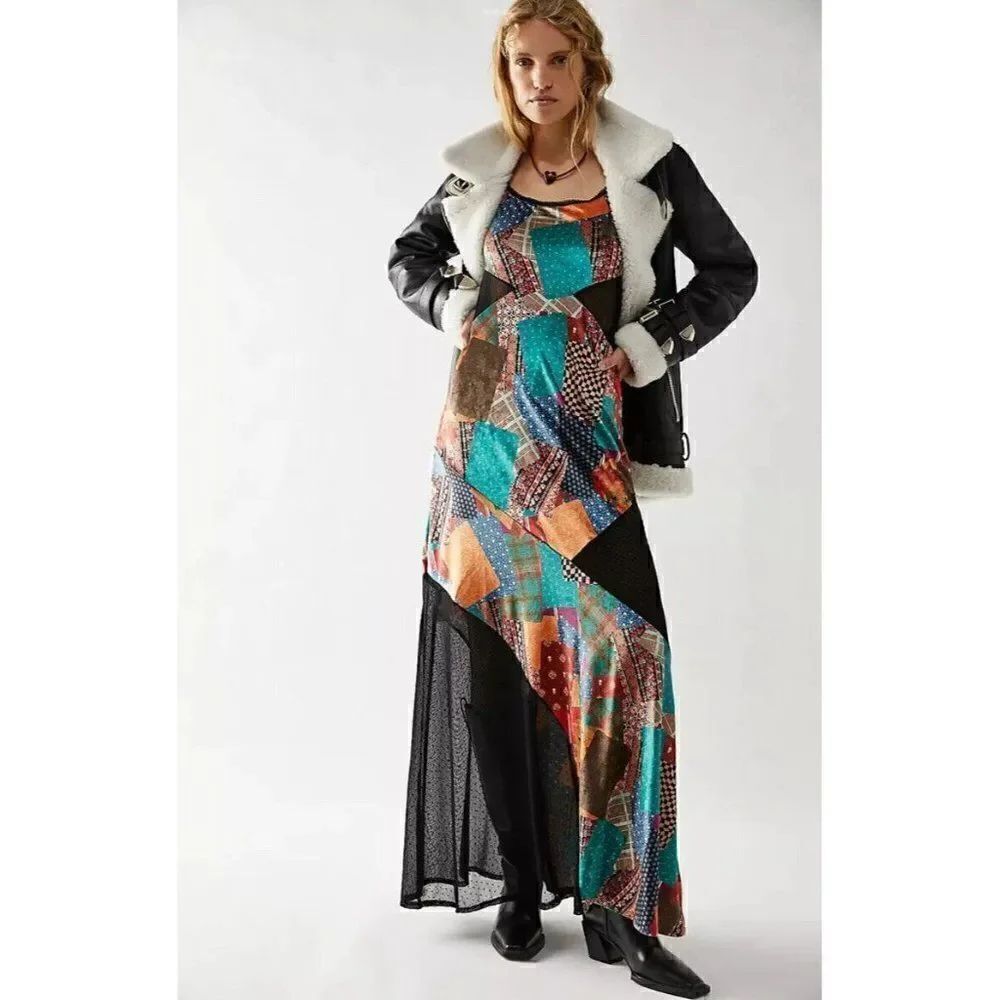 NWT FREE PEOPLE Sz XS PARKER PATCHWORK MIDI MAXI DRESS